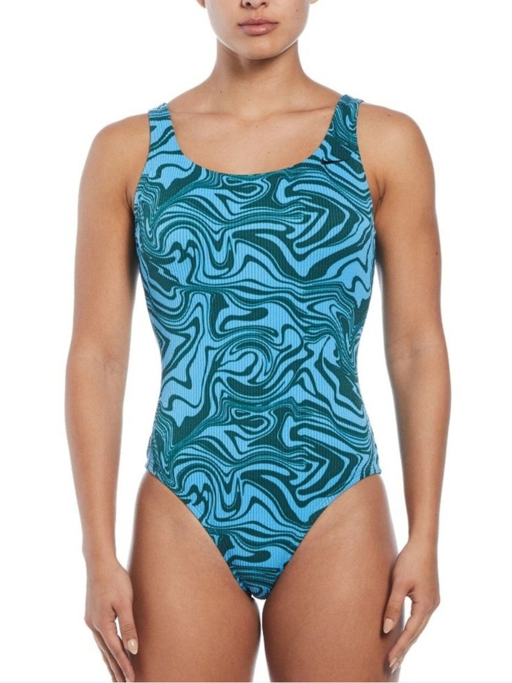 Nike Blue and Teal Marble-Print One-Piece Swimsuit
